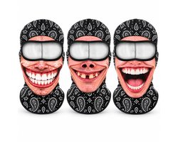 VHV-Grappige Bivakmuts 3 Stuks - Zwarte 3D Balaclava Skimaskers met Fleece Voering - Rekbaar Nylon en Spandex - One Size - Voor Wintersport, Skiën, Halloween & Carnaval - 19 x 28 x 2 cm