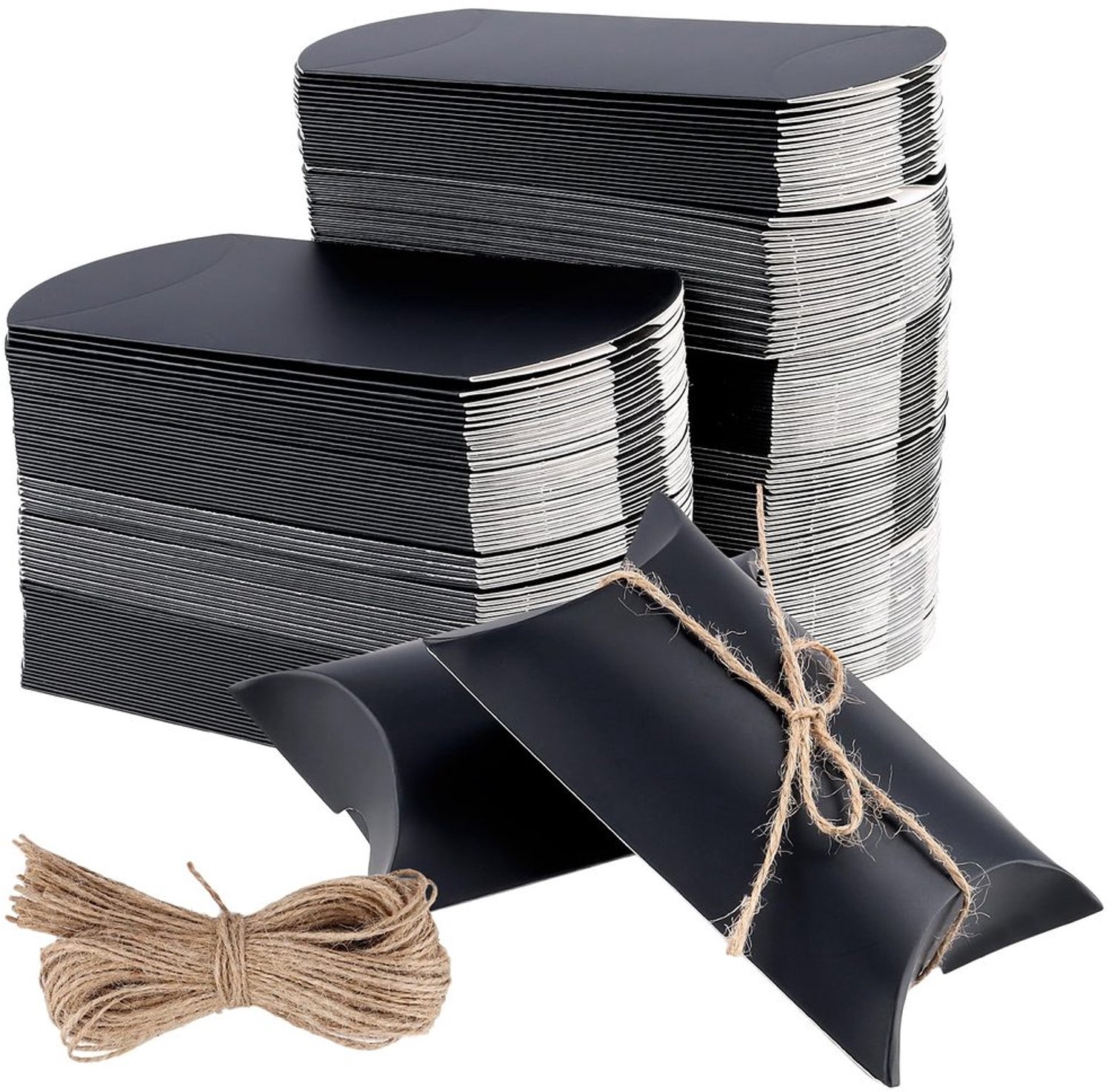 200 Stuks Zwarte Pillow Candy Boxes met Jute Touw