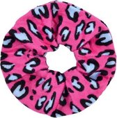 Zachte scrunchie/haarwokkel met luipaard/panter print, roze/blauw