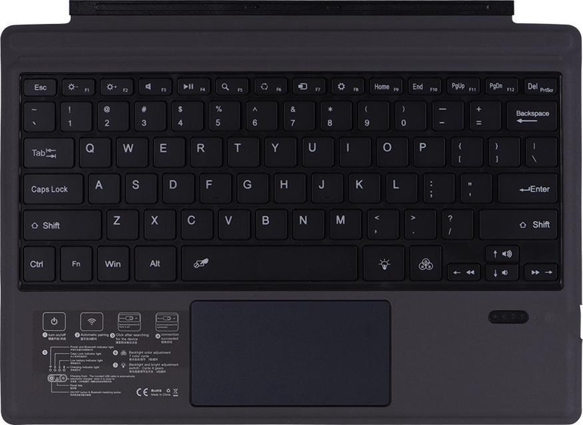 Microsoft Surface Pro 3/4/5/6/7 - Cache clavier Bluetooth - Avec éclairage  du pavé... | bol.com
