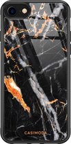 iPhone SE 2020 hoesje glass - Marmer zwart oranje | Apple iPhone SE (2020) case | Hardcase backcover zwart