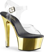 Pleaser Sandaal met enkelband, Paaldans schoenen -36 Shoes- ASPIRE-608 Paaldans schoenen Goudkleurig/Transparant