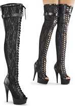 EU 39 = US 9 | DELIGHT-3025ML | 6 Heel, 1 3/4 PF Peep Toe Lace-up Thigh Boot, Back Zip