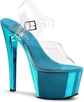 Pleaser - SKY-308 Sandaal met enkelband, Paaldans schoenen - Paaldans schoenen - 35 Shoes - Blauw/Transparant
