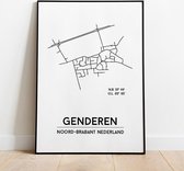 Genderen city poster, A4 zonder lijst, plattegrond poster, woonplaatsposter, woonposter