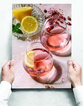Wandbord: Glazen roze champagne met een citroen - 30 x 42 cm