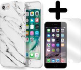 iPhone SE 2020 Hoesje Marmer Look Hoes Case Wit Met Screenprotector