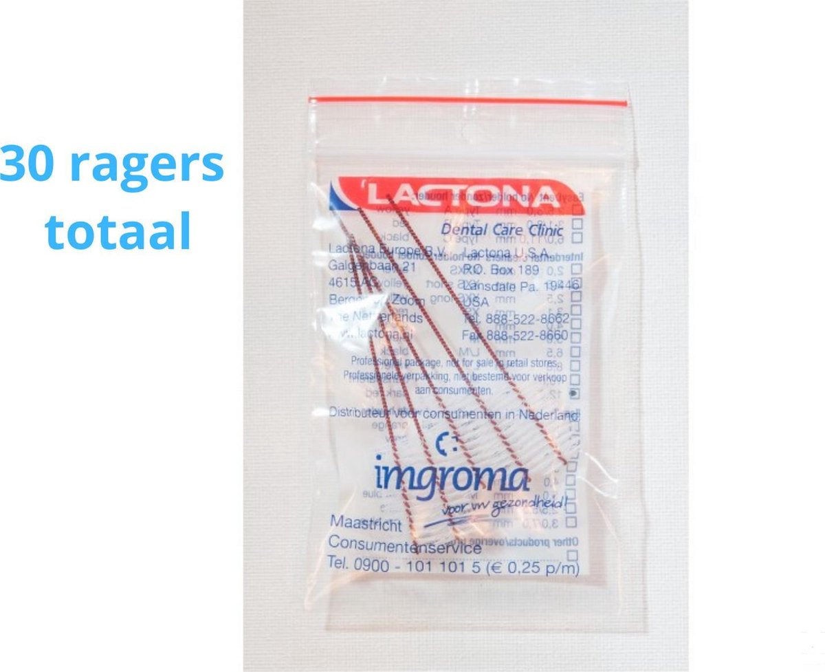 Goedkoopste Lactona Interdentaal Ragers - XX-Large 12mm - Donkerrood - 6 gripzak x 5 stuks - Voordeelpakket