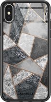 iPhone X/XS hoesje glass - Luxe grid | Apple iPhone Xs case | Hardcase backcover zwart