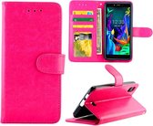 Voor LG K20 (2019) Crazy Horse Texture Leather Horizontale Flip Beschermhoes met houder & kaartsleuven & portemonnee & fotolijst (magenta)