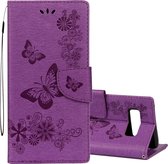 Voor Galaxy Note 8 Pressed Flowers Butterfly Pattern Horizontale Flip Leather Case met houder & kaartsleuven & Wallet & Lanyard (paars)