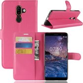 Voor Nokia 7 Plus PU + TPU Litchi Texture Horizontaal Flip Leren Case met Portemonnee & Houder & Kaartsleuven (Magenta)