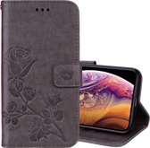 Rose reliÃ«f horizontaal Flip PU lederen tas voor iPhone XS Max, met houder & kaartsleuven & portemonnee (grijs)