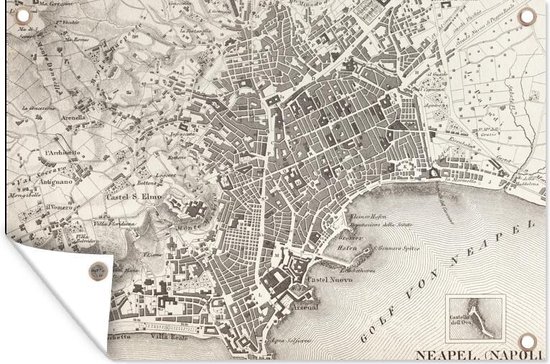 Illustration d'une ancienne carte de Napoli affiche de jardin 180x120 cm - Toile de jardin / Toile d'extérieur / Peintures d'extérieur (décoration de jardin) XXL / Groot format!