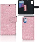 Coque Téléphone Samsung Galaxy A41 Portefeuille pour Fleurs Blanches