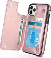 geschikt voor Apple iPhone 11 Pro wallet case - roze met Privacy Glas