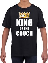 King of the couch t-shirt zwart voor kinderen / jongens - Woningsdag / Koningsdag - thuisblijvers / luie dag / relax shirtje 164/176