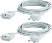 2x Verlengsnoeren/kabels plat 5 meter wit voor binnen - Verlengsnoeren/verlengkabels plat - 500 cm - Elektriciteitskabels voor binnenshuis