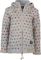 Gebreid Wollen Dames Vest van Schapenwol met Polyester Fleece voering en vaste capuchon met binnenkraag - SHAKALOHA - W Flake GreyMulti XL