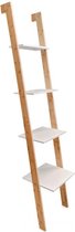 Ladder kast - 4 schappen - wit & bamboe