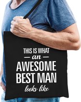 Awesome best man - geweldige getuige katoenen tas zwart voor heren -  verjaardag tassen - kado /  tasje / shopper