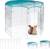 Relaxdays konijnenren - buitenren - cavia ren - met net - knaagdieren - hoog - 8 panelen - XXL