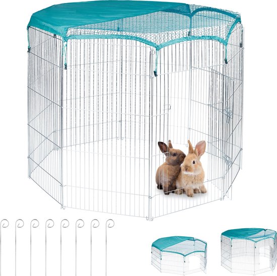 Relaxdays konijnenren - - cavia ren - met net - hoog - | bol.com