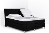 Boxspring Flanny compleet, merk Olympic Life, elektrisch verstelbaar, 160 x 200 cm, zwart, 18-delig met strak hoofdbord