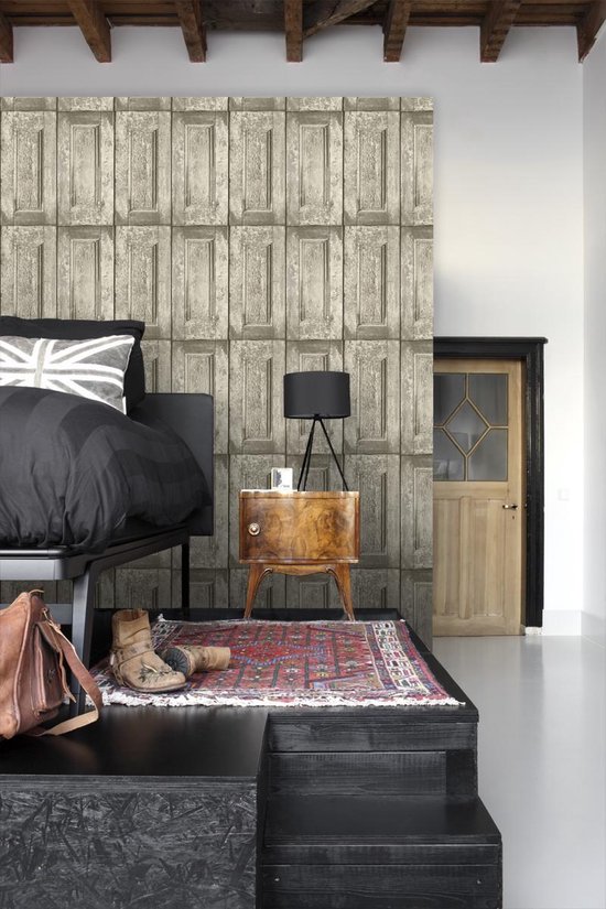 Proefstaal ESTAhome behang paneeldeuren lichtbruin - 138206 - 26,5 x 21 cm