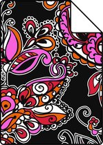 Proefstaal ESTAhome behang funky flowers en paisleys zwart en rood - 136842 - 26,5 x 21 cm