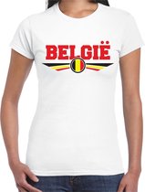 Belgie landen t-shirt met Belgische vlag - wit - dames - landen shirt / kleding - EK / WK / Olympische spelen outfit L