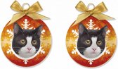 4x stuks dieren kerstballen kat/poes zwart wit 8 cm - Huisdieren/dieren kerstballen