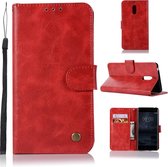 Voor Nokia 6 Retro koperen gesp Crazy Horse horizontale flip PU lederen tas met houder & kaartsleuven & portemonnee & lanyard (rood)