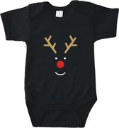 Rompertjes baby met tekst - Rudolf het rendier - Romper zwart - Maat 74/80