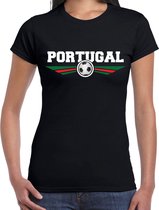 Portugal landen / voetbal t-shirt met wapen in de kleuren van de Portugese vlag - zwart - dames - Portugal landen shirt / kleding - EK / WK / voetbal shirt XL