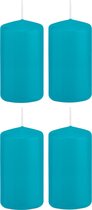 4x Turquoise blauwe cilinderkaarsen/stompkaarsen 5 x 10 cm 23 branduren - Geurloze kaarsen turkoois blauw - Woondecoraties