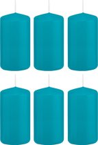 6x Turquoise blauwe cilinderkaarsen/stompkaarsen 6 x 12 cm 40 branduren - Geurloze kaarsen turkoois blauw - Woondecoraties