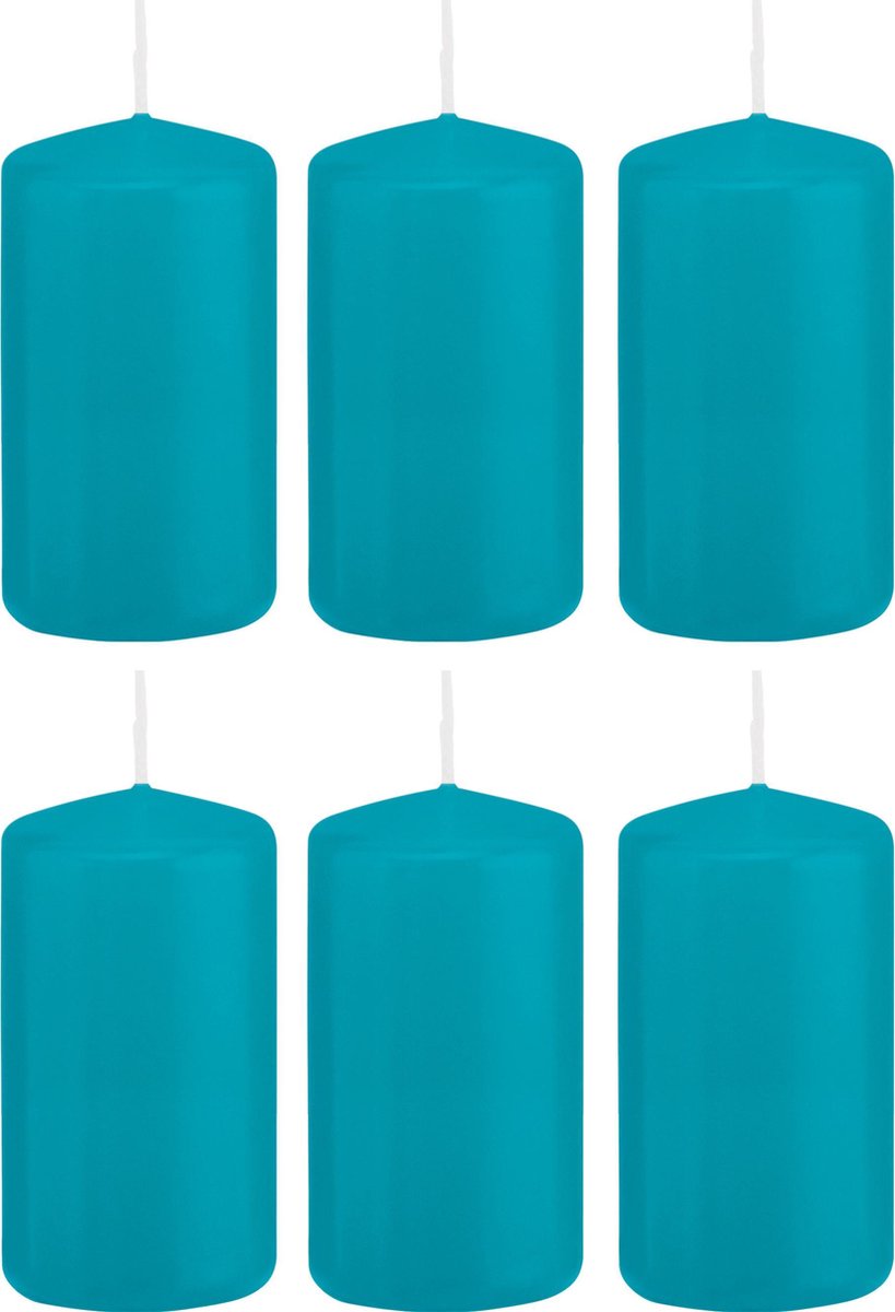 Trend Candles 6x Turquoise blauwe cilinderkaarsen stompkaarsen 6 x 12 cm 40 branduren Geurloze kaarsen turkoois blauw Woondecoraties