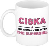 Naam cadeau Ciska - The woman, The myth the supergirl koffie mok / beker 300 ml - naam/namen mokken - Cadeau voor o.a verjaardag/ moederdag/ pensioen/ geslaagd/ bedankt