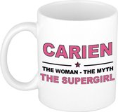 Naam cadeau Carien - The woman, The myth the supergirl koffie mok / beker 300 ml - naam/namen mokken - Cadeau voor o.a verjaardag/ moederdag/ pensioen/ geslaagd/ bedankt