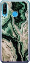 Huawei P30 Lite hoesje siliconen - Groen marmer / Marble | Huawei P30 Lite case | groen | TPU backcover transparant