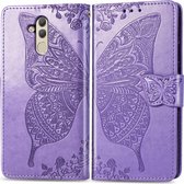 Butterfly Love Flowers Embossing Horizontale Flip Leather Case voor Huawei Mate 20 Lite, met houder & kaartsleuven & portemonnee (lichtpaars)