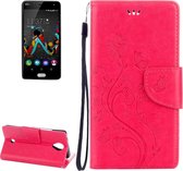 Bloemen reliÃ«f horizontale flip lederen tas voor Wiko U Feel, met houder en kaartsleuven & portemonnee en draagkoord (magenta)