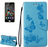 Pressed Flowers Butterfly Pattern Horizontal Flip Leather Case voor Wiko U Feel Lite, met magnetische gesp & houder & kaartsleuven & portemonnee (blauw)