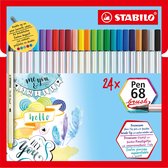 STABILO Pen 68 Brush - Premium Brush Viltstift - Etui 24 Stuks In 19 Verschillende Kleuren