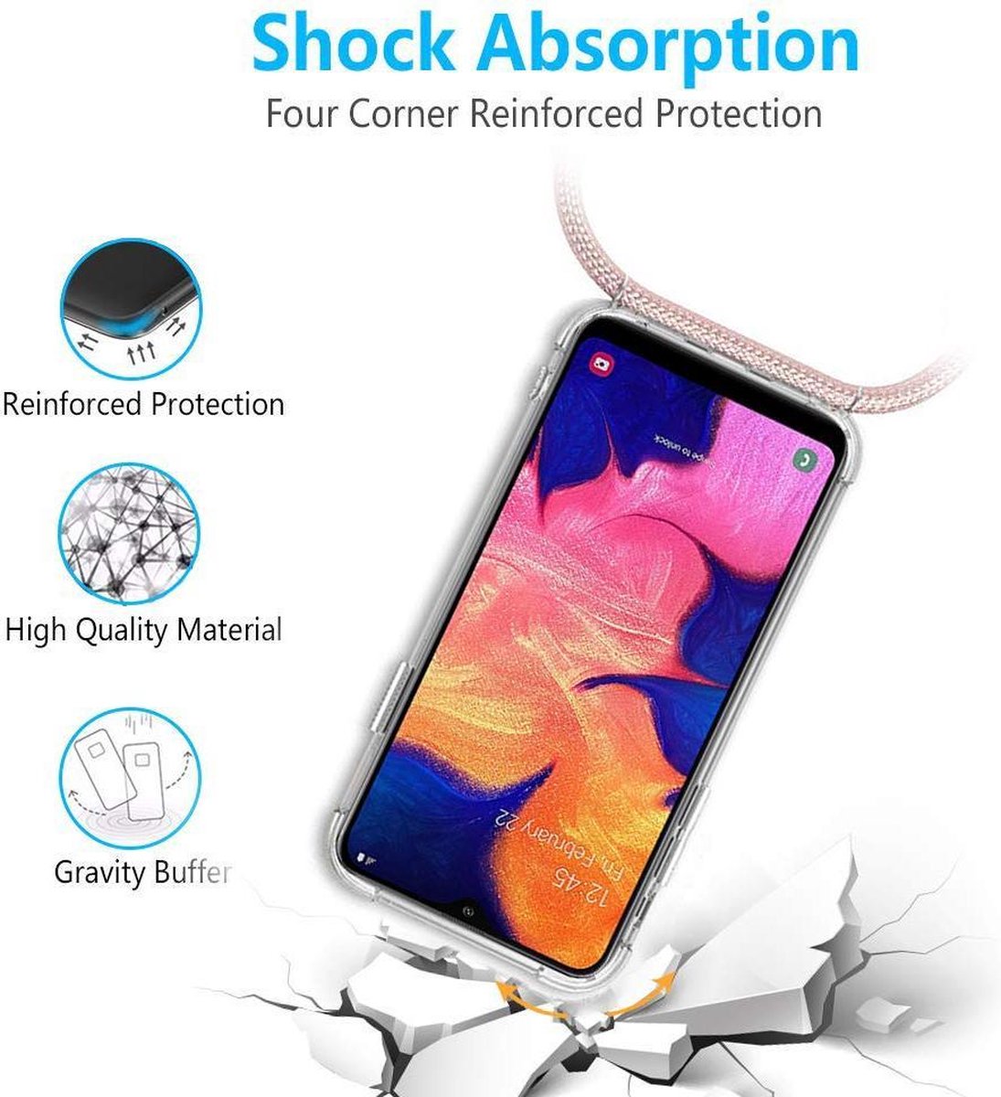 Samsung Galaxy A10 Telefoonhoesje met koord - Kettinghoesje - Anti Shock -  Transparant... | bol.com