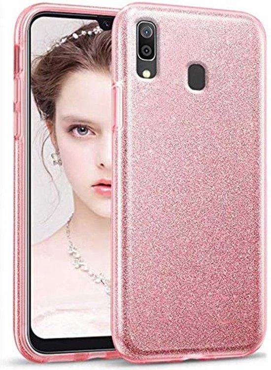 Samsung Galaxy A20S Hoesje Glitters Siliconen TPU Case licht roze -  BlingBling Cover | bol