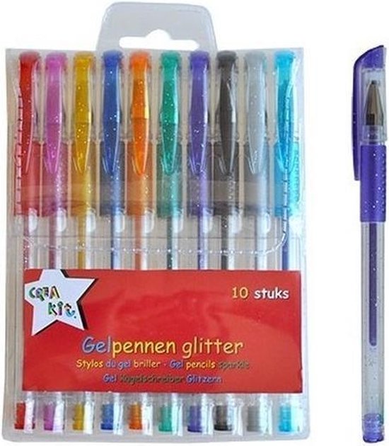 18 stylos gel ass. dans une pochette - 6 Glitter à paillettes - 6