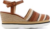 Unisa Vrouwen Leren   Espadrilles / Damesschoenen Plateauhak Hoogte 8 cm en hoger Gesp sluiting  Leida - Cognac - maat 41