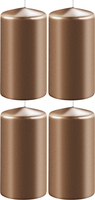 4x Metallic koperen cilinderkaarsen/stompkaarsen 6 x 15 cm 58 branduren - Geurloze kaarsen metallic koper - Woondecoraties